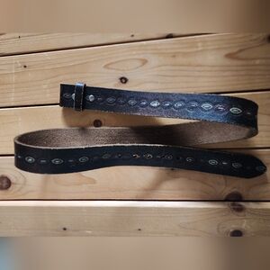Men's Black Leather Belt with Multicolor Accents without Buckle Size 36 - 40
